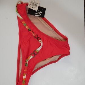 NWT W SWIM CORAL and MULTICOLOR   BELT HIPSTER SWIM BOTTOM SZ M